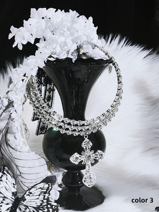 White/Black Gothic Punk Cross Pendant Multi-layer Choker