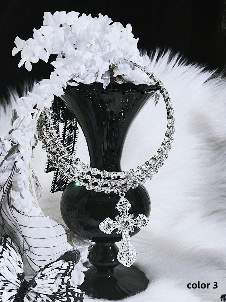 White/Black Gothic Punk Cross Pendant Multi-layer Choker