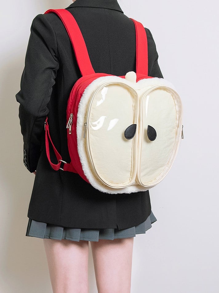 Kawaii Red Apple-Shaped Ita Backpack With Plush Trim