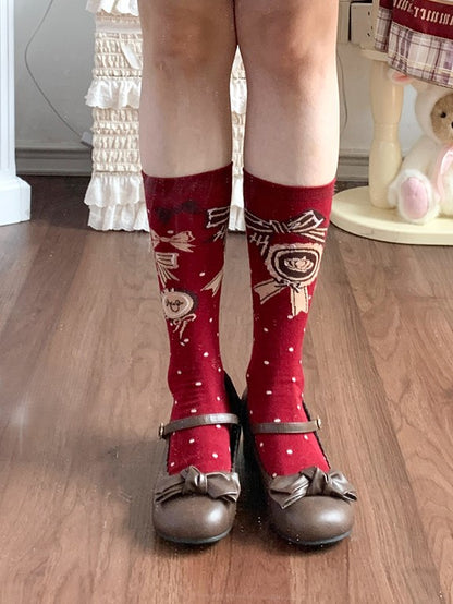 Red/Pink/Green/Beige/Blue JK Calf Socks with Badge