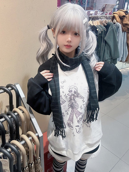 Black/Pink Colorblock Design Print Sweat Shirt