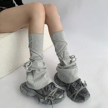 Self-tie Straps Gray/White Flared Leg Warmers