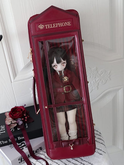 Red Telephone Booth-shaped 1/4 Scale BJD Doll Bag with Two Straps