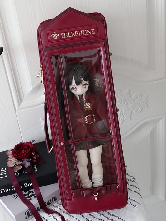 Red Telephone Booth-shaped 1/4 Scale BJD Doll Bag with Two Straps