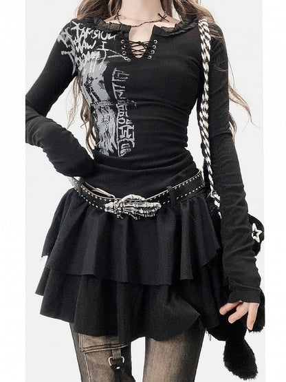 Black Y2K Print Design Dress