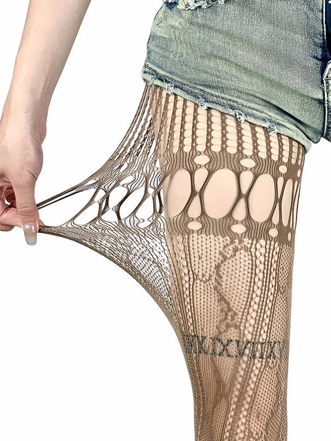 4 Color Options Y2K Asymmetrical Cutout Design Fishnet Tights
