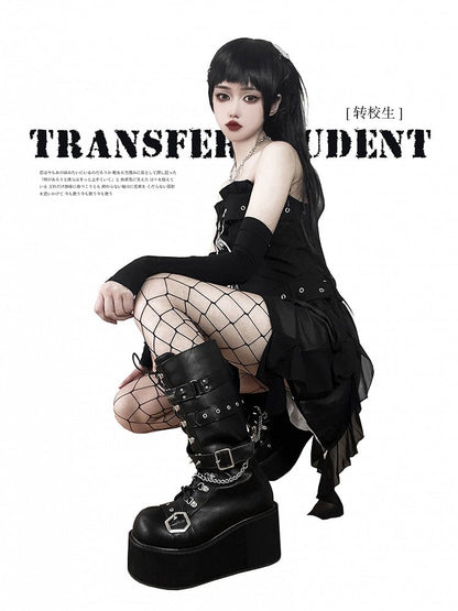 Studs Chains Metal Punk Matte Black Platform Boots