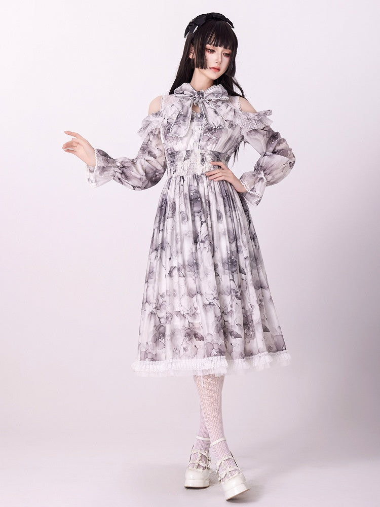 Jirai Kei Dress Work-Ready Elegant Floral Print Dress