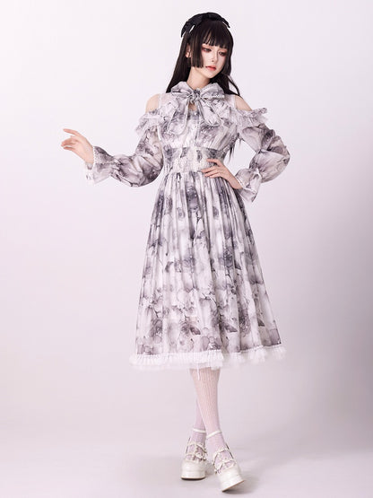 Jirai Kei Dress Work-Ready Elegant Floral Print Dress
