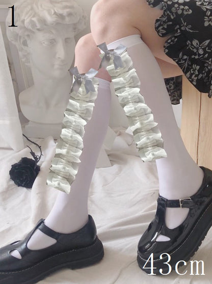7 Options White/Black Bowknot Details Lace Trim Calf Socks