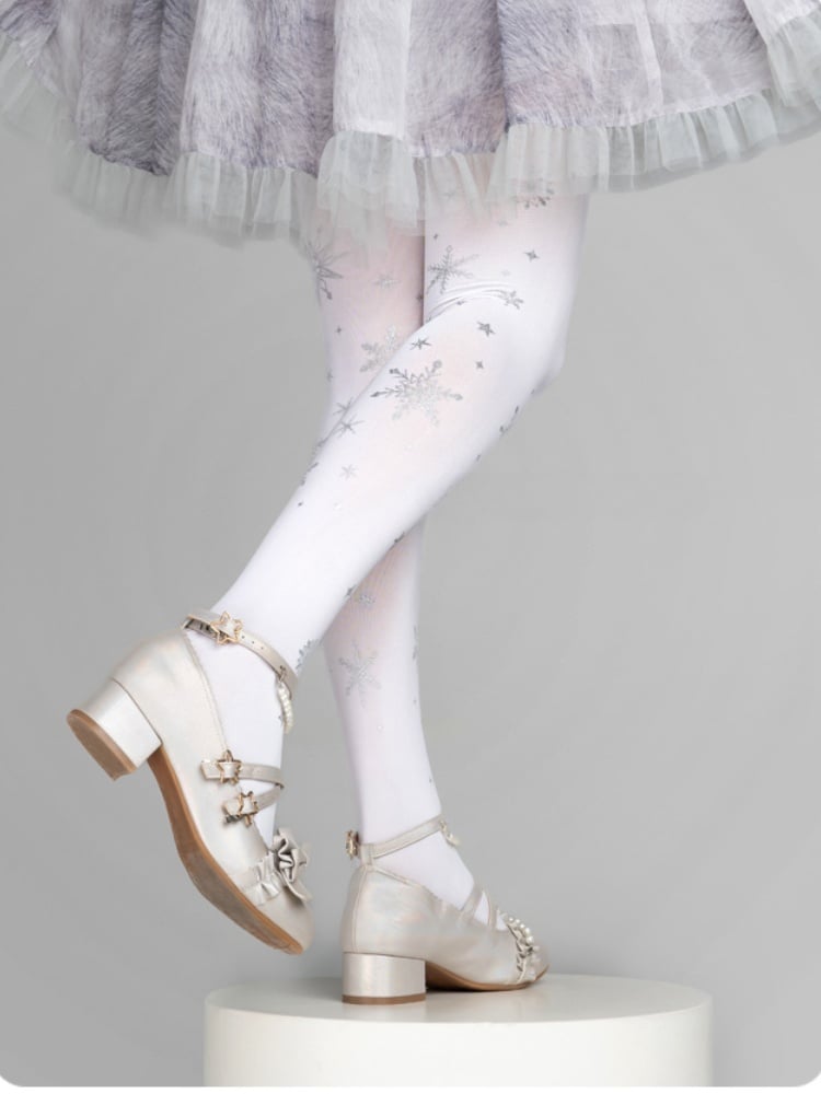 4 Options White/Black Snowflake Print Lolita Tights