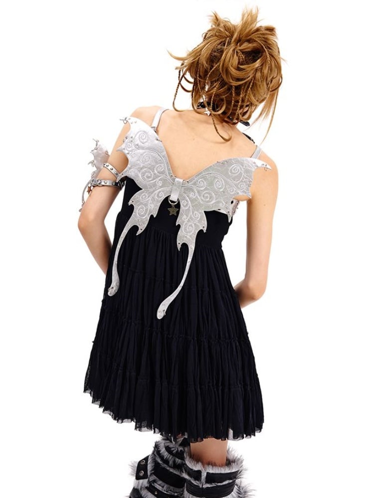 Punk Black/Silver Butterfly PU Waist Belt