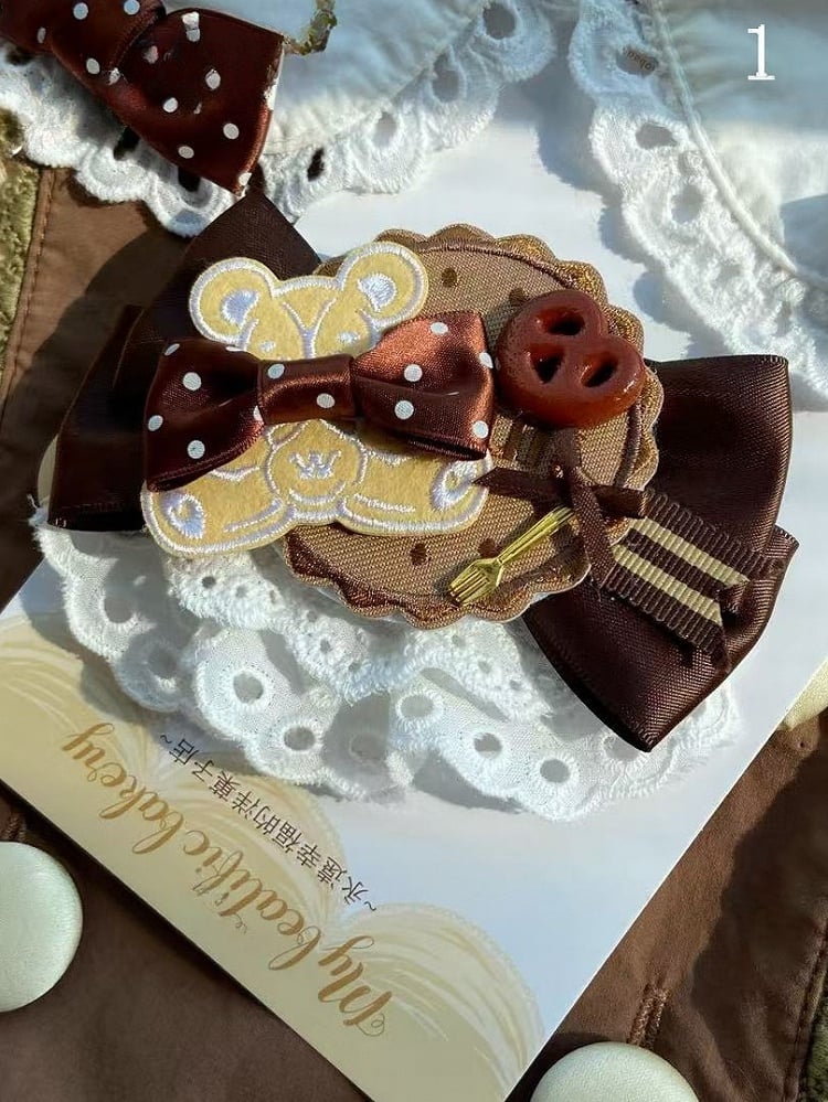 2 Options Bear Cookie Applique Bowknot Hairclip