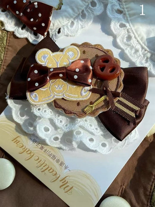 2 Options Bear Cookie Applique Bowknot Hairclip