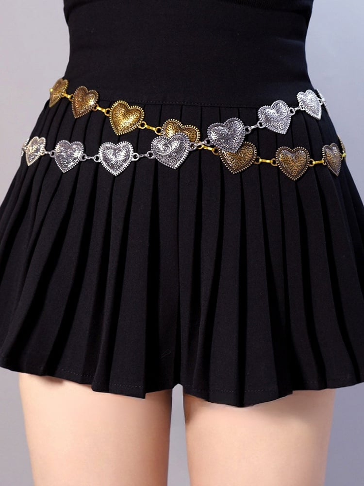 Silver/Bronze Y2K Heart Waist Chain