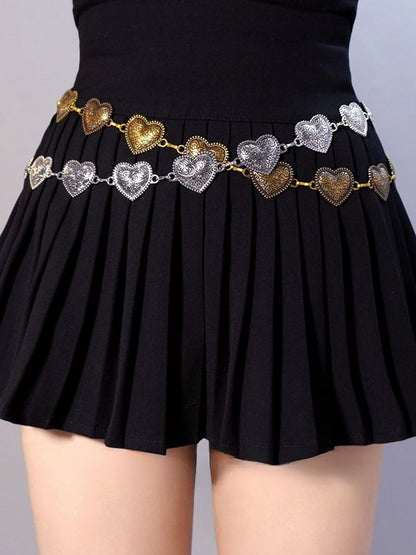 Silver/Bronze Y2K Heart Waist Chain