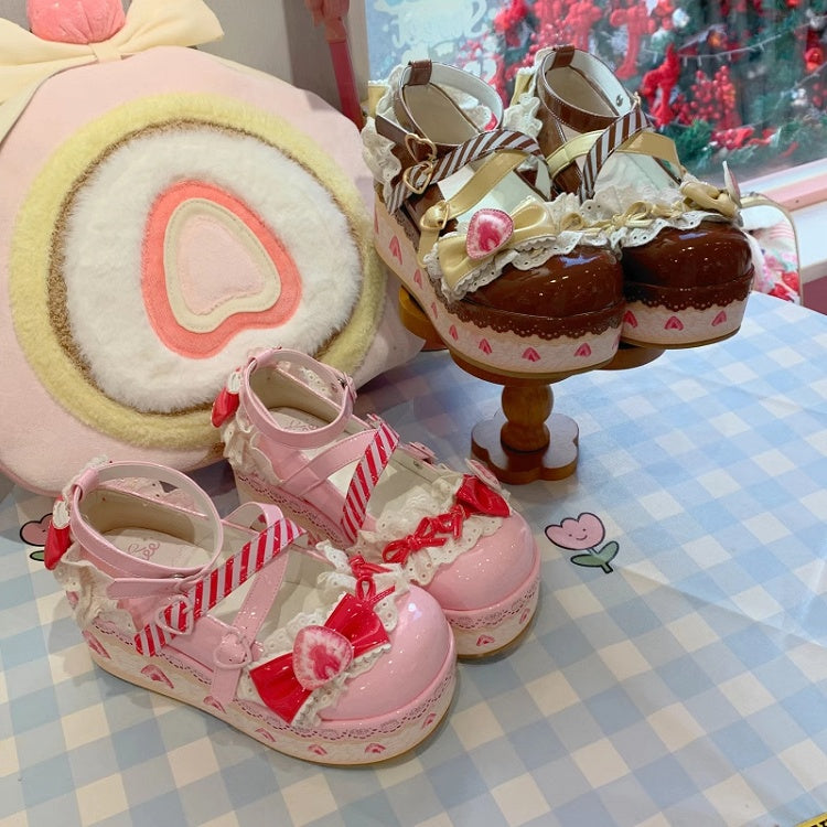 Chocolate Strawberry Cake Brown Sweet Lolita Platform Mary Jane Shoes