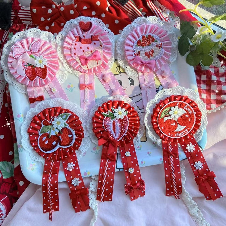 7 Options Cherry/Strawberry/Cake Applique Bowknot Details Polka-dot Pattern Brooch/Hairclip