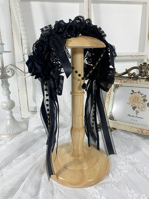 Bead Chains Gothic Black Floral Design Bowknots Rhinestones KC