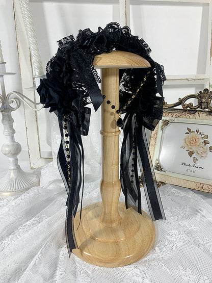 Bead Chains Gothic Black Floral Design Bowknots Rhinestones KC