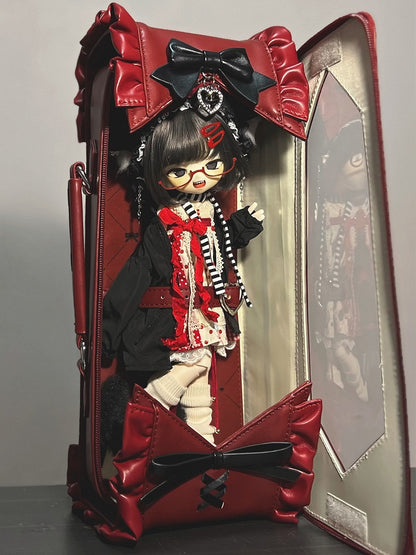Black&Red Bowknot Details Diamond Pattern 1/6 Scale BJD Doll Bag with Two Straps