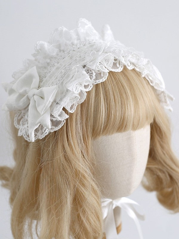 White Bowknot Details Ruffled Hairband