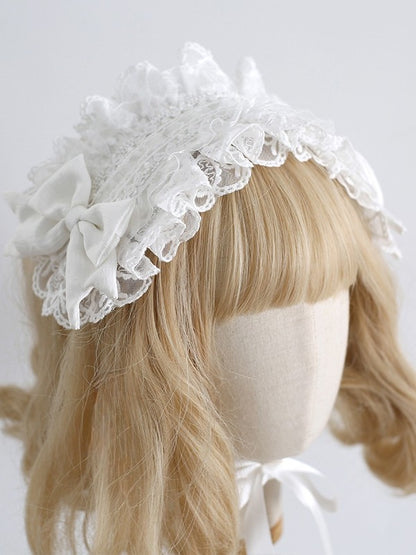 White Bowknot Details Ruffled Hairband