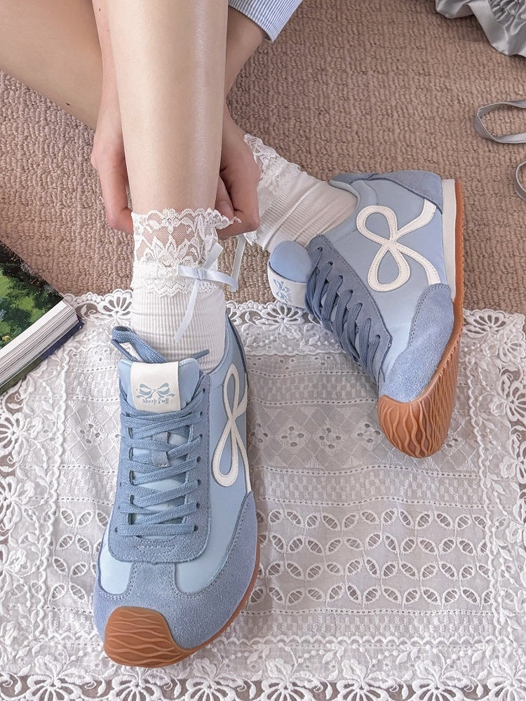 Blue Bowknot Design Front Lace-up Ties Sneakers