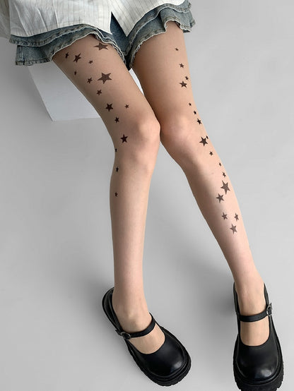 Nude Star Print Tights
