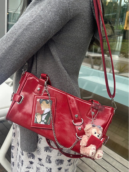 Red Versatile Transparent-Window PU Leather Ita Bag