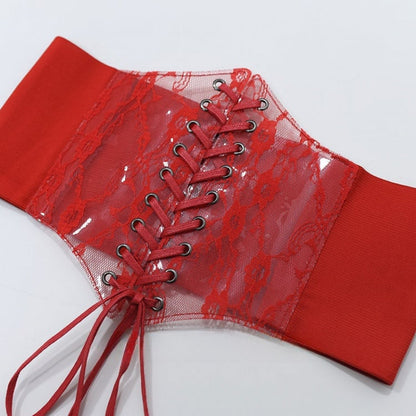Gothic Red Lace-up Detail Corset Belt
