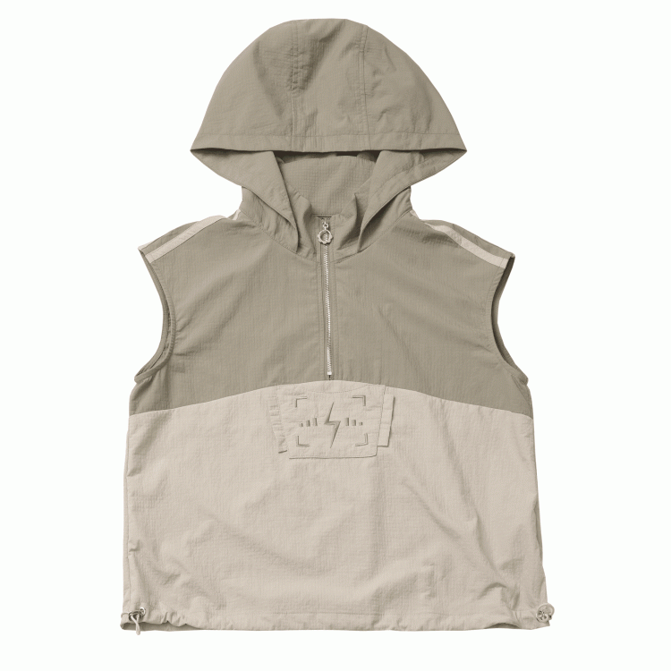 Khaki Colorblock Design Drawstring Hem Techwear Hooded Tank Top