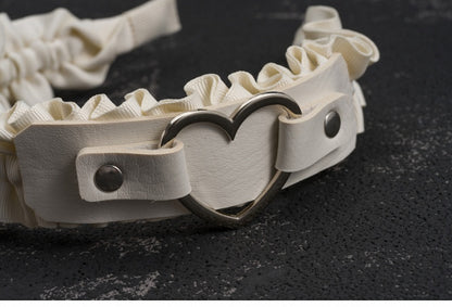 White Gothic Handmade Heart-shaped Ring PU Ruffled KC