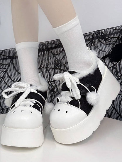 Y2K Black & White Regular/Thicken Version Platform Canvas Sneakers
