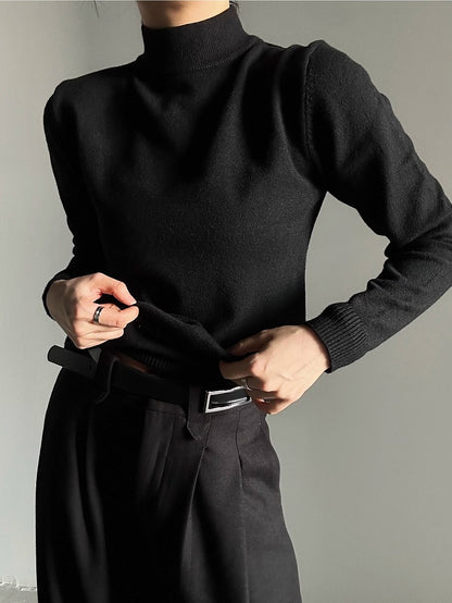 Ouji Lolita Black Unisex Slim Fit Long-Sleeve Turtleneck Sweater