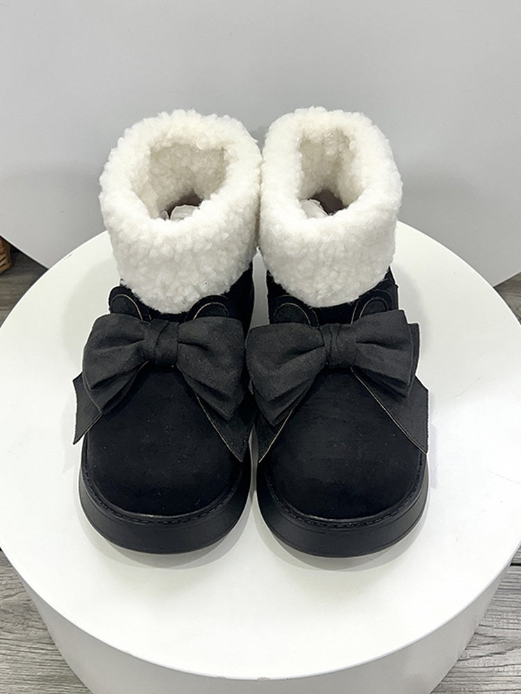 Black Bunny Ear Design Bowknot Platform Winter Ugg Boots
