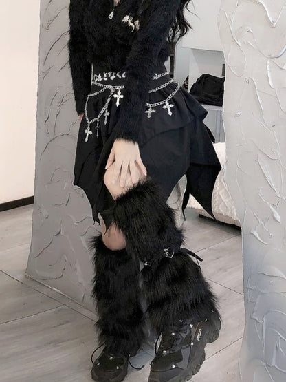 Punk Black Shaggy Leg Warmers