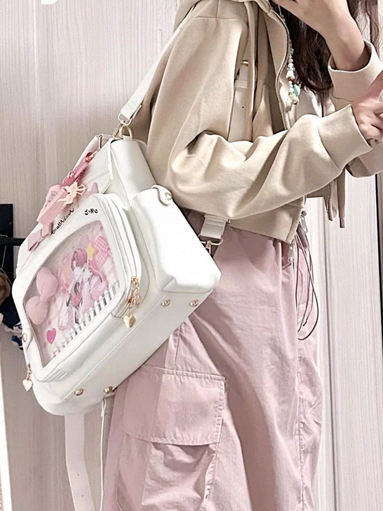 White 2-Way Ita Bag With Transparent Display Window And Bow Detail