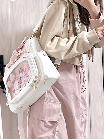 White 2-Way Ita Bag With Transparent Display Window And Bow Detail