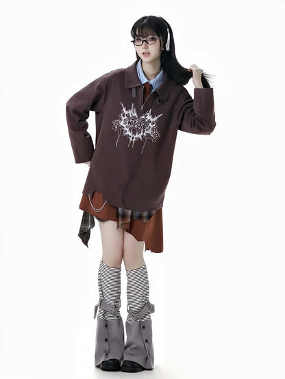 Gray Striped Pattern Buckle Strap Leg Warmers