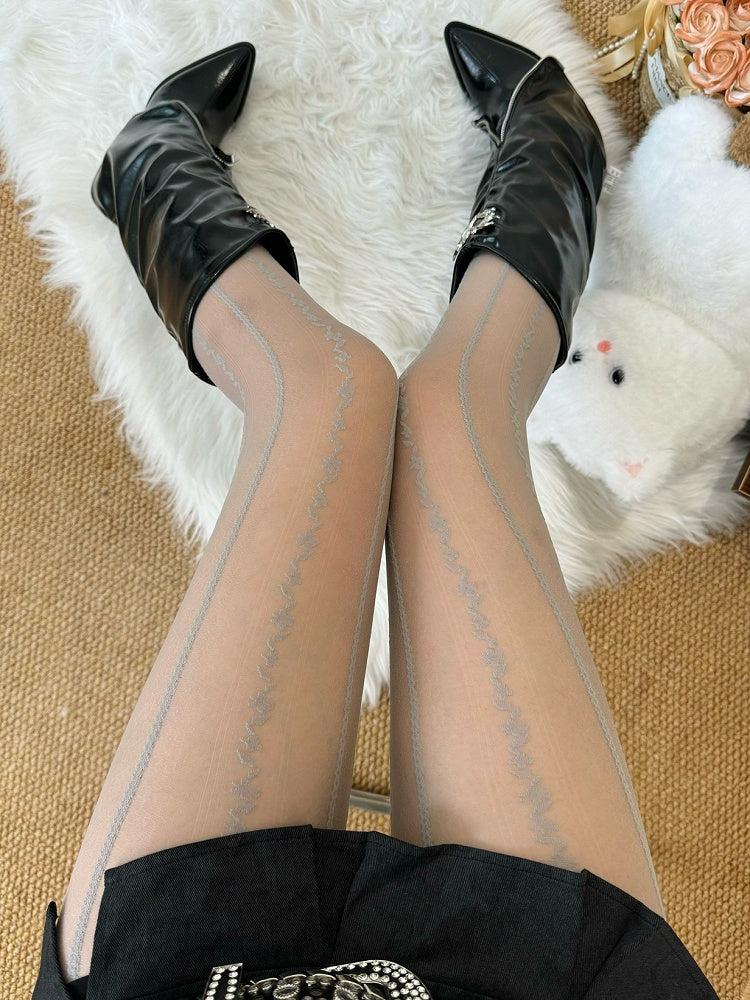 5 Color Options Embroidered Design Tights