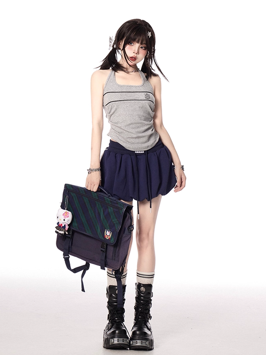 Gray Halter Neck Slim-fitting Sports Tank Top