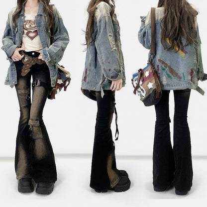 Black Bittersweet Distressed Design Flare Silhouette Jeans