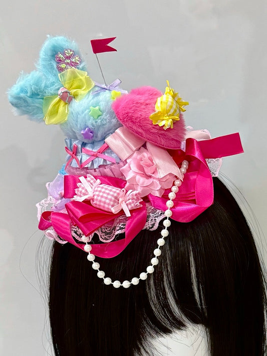 Colorful Beaded Charm Candy Details Bowknot Details Mini Hat