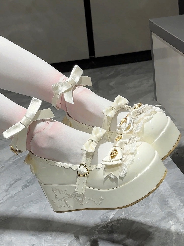 White Spoon Decorated Bowknot Details Sweet Lolita Platforms