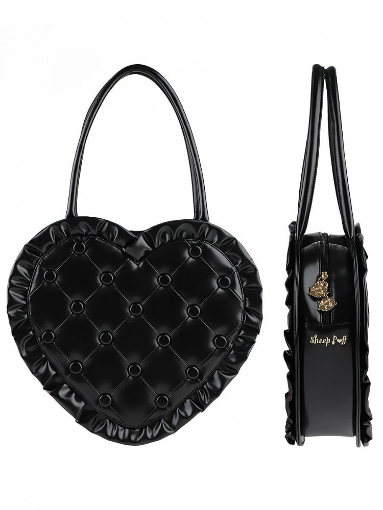Black Ruffles Trim Heart-shaped Hand Bag