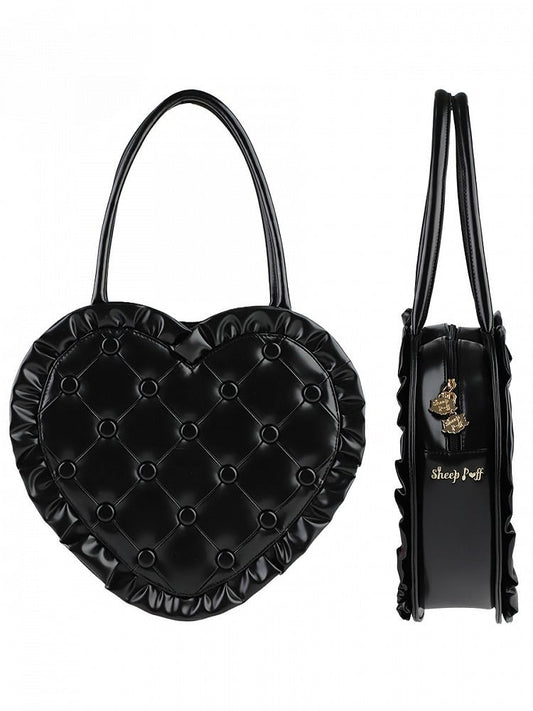 Black Ruffles Trim Heart-shaped Hand Bag
