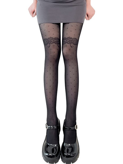 5 Options Black/White Lolita Bowknot Polka-dot Pattern Semi-sheer Tights