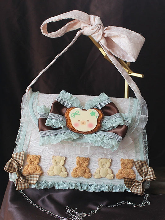 Bear Design Bowknot Details Lace Trim Bag