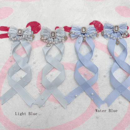 Six Colors Jirai Kei Ribbon Bow Hairclips Seiso Style with Long Spiral Tails for Ponytail